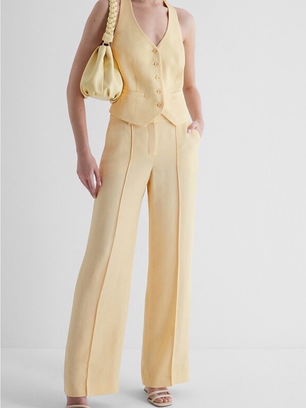 Express Tailored Wide-Leg Vest & Pant SET in Pale Yellow